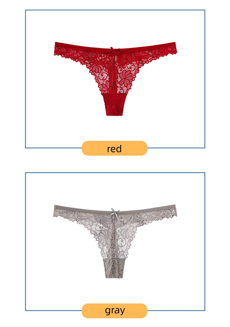 Solid Color Lightweight Lace Low Waist Thong Panties display picture 2