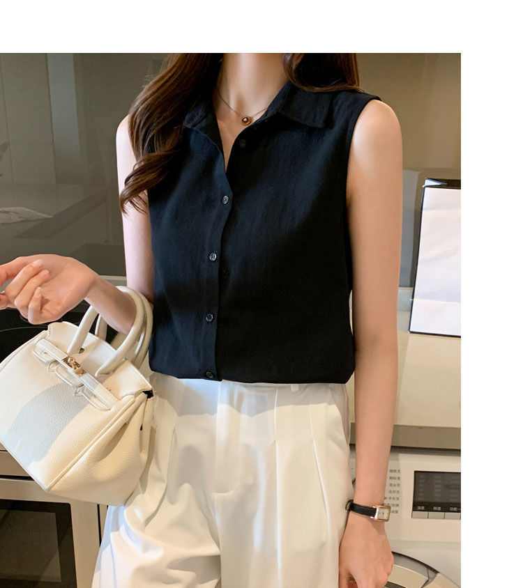 Women's Blouse Sleeveless Blouses Button Casual Simple Style Simple Solid Color display picture 10