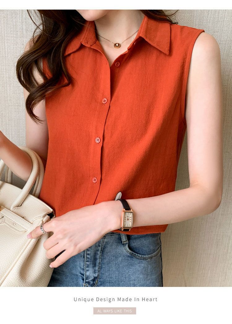Women's Blouse Sleeveless Blouses Button Casual Simple Style Simple Solid Color display picture 26