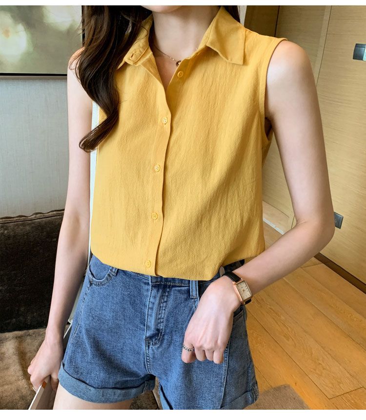 Women's Blouse Sleeveless Blouses Button Casual Simple Style Simple Solid Color display picture 22