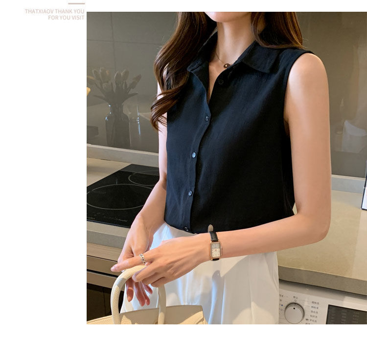 Women's Blouse Sleeveless Blouses Button Casual Simple Style Simple Solid Color display picture 5