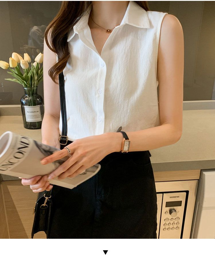 Women's Blouse Sleeveless Blouses Button Casual Simple Style Simple Solid Color display picture 15