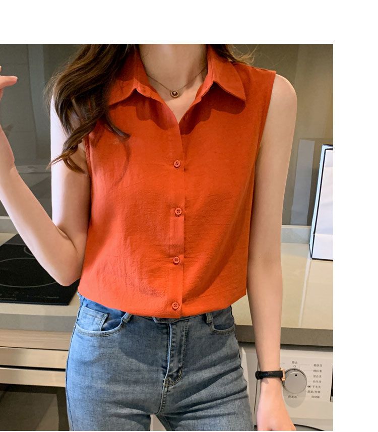 Women's Blouse Sleeveless Blouses Button Casual Simple Style Simple Solid Color display picture 14