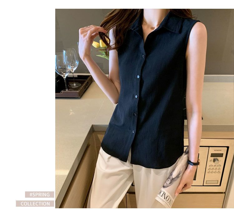 Women's Blouse Sleeveless Blouses Button Casual Simple Style Simple Solid Color display picture 4
