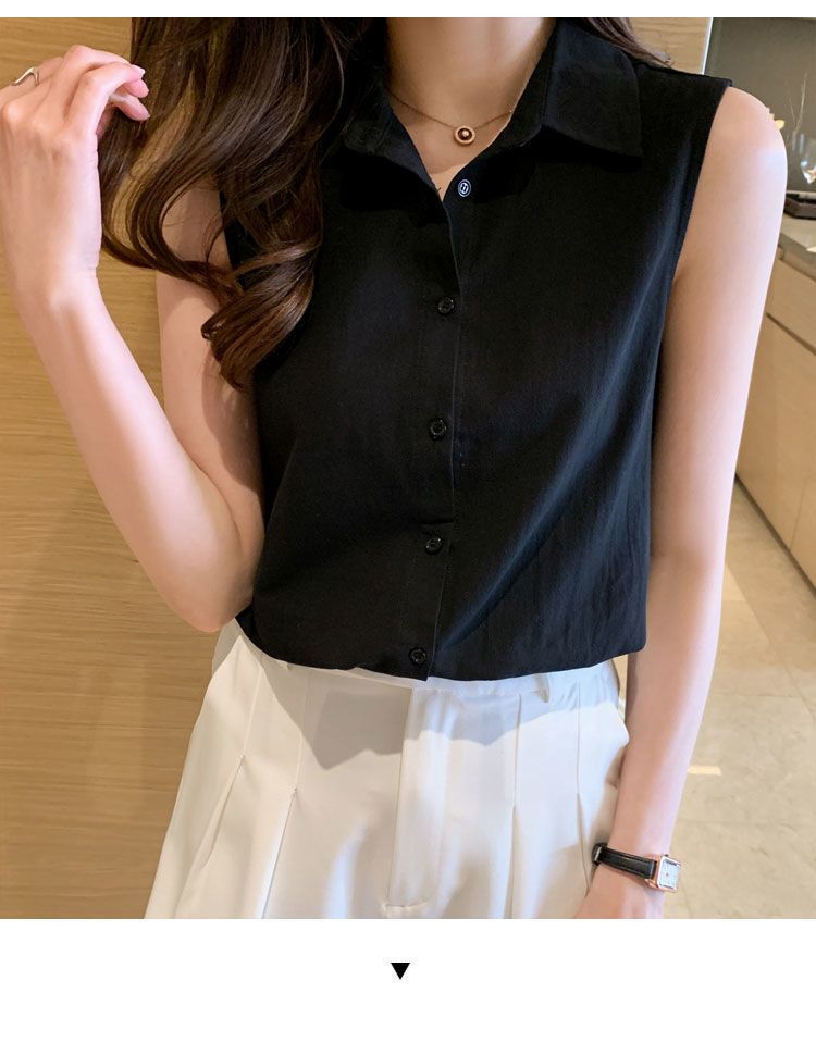 Women's Blouse Sleeveless Blouses Button Casual Simple Style Simple Solid Color display picture 11