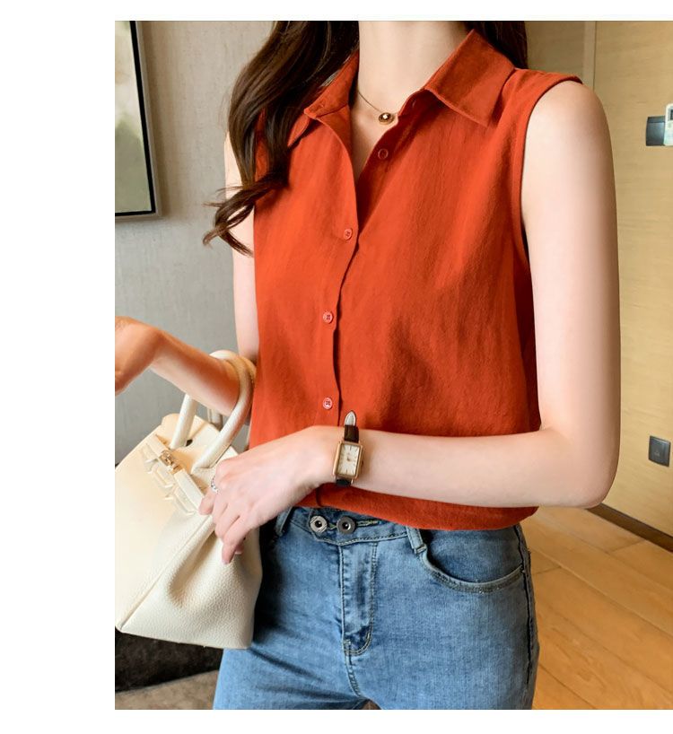 Women's Blouse Sleeveless Blouses Button Casual Simple Style Simple Solid Color display picture 13
