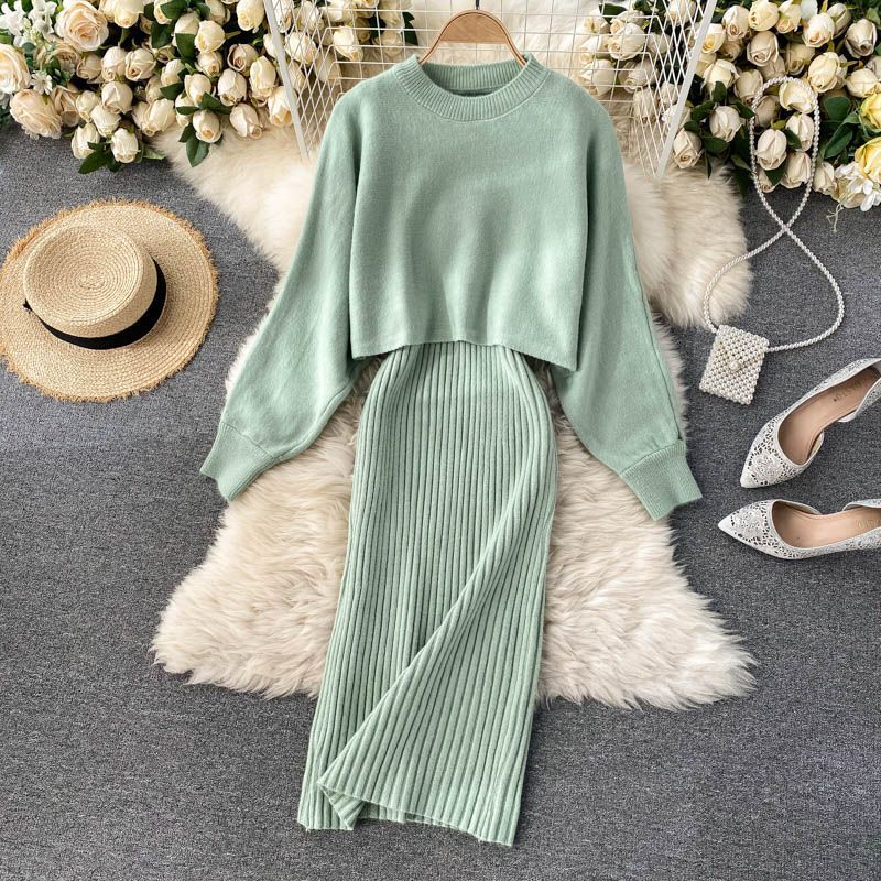 Outdoor Daily Women's Simple Style Simple Solid Color Cotton Knit Skirt Sets Skirt Sets display picture 4