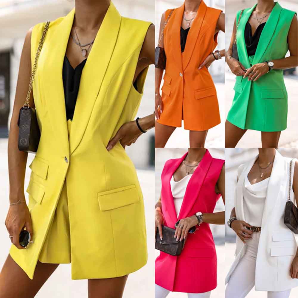 Women's Blazer Sleeveless Blazers Pocket Button Business Simple Style Solid Color display picture 1
