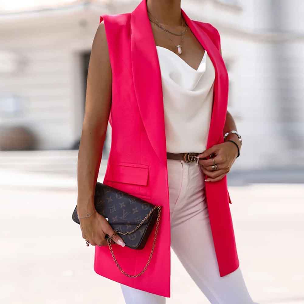 Women's Blazer Sleeveless Blazers Pocket Button Business Simple Style Solid Color display picture 3