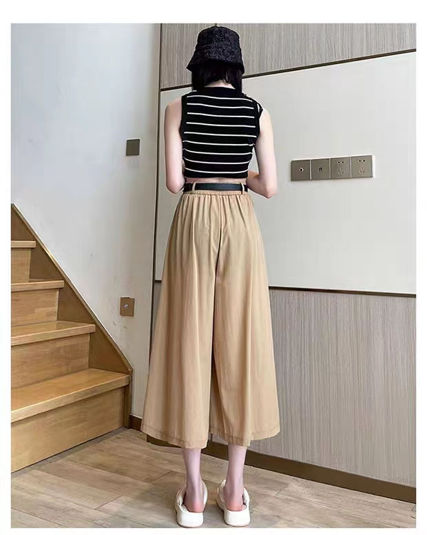 Women's Weekend Daily Casual Simple Style Simple Solid Color Calf-length Pocket Belt Casual Pants display picture 2