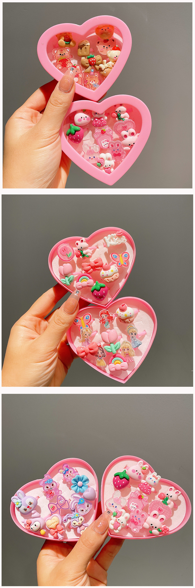 Cartoon Style Rabbit Heart Shape Plastic Resin Girl's Rings display picture 2