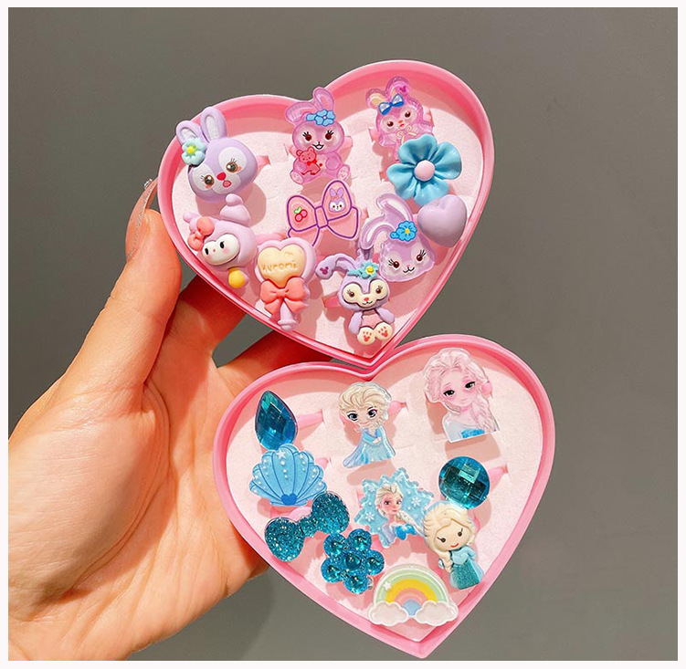 Cartoon Style Rabbit Heart Shape Plastic Resin Girl's Rings display picture 1