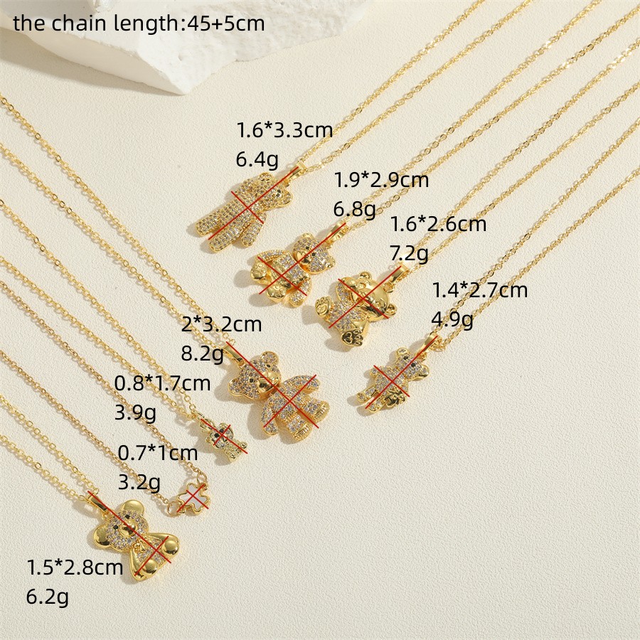 Vintage Style Simple Style Little Bear Stainless Steel Copper 14k Gold Plated Zircon Pendant Necklace In Bulk display picture 1