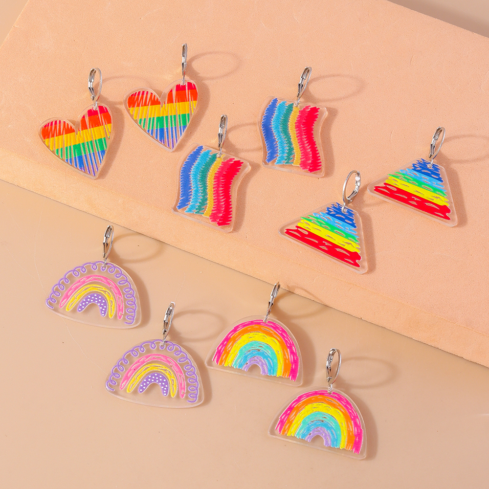 Wholesale Jewelry Simple Style Classic Style Rainbow Plastic Zinc Alloy Printing Drop Earrings display picture 9