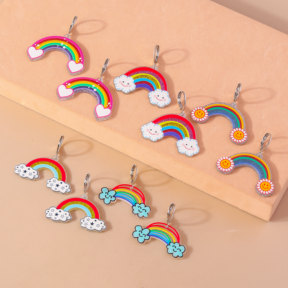 Wholesale Jewelry Simple Style Classic Style Rainbow Plastic Zinc Alloy Printing Drop Earrings display picture 5