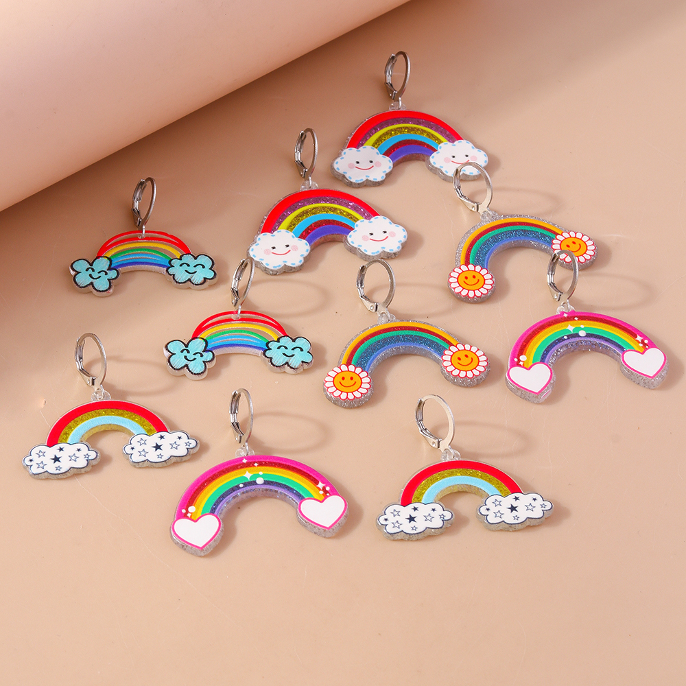 Wholesale Jewelry Simple Style Classic Style Rainbow Plastic Zinc Alloy Printing Drop Earrings display picture 6