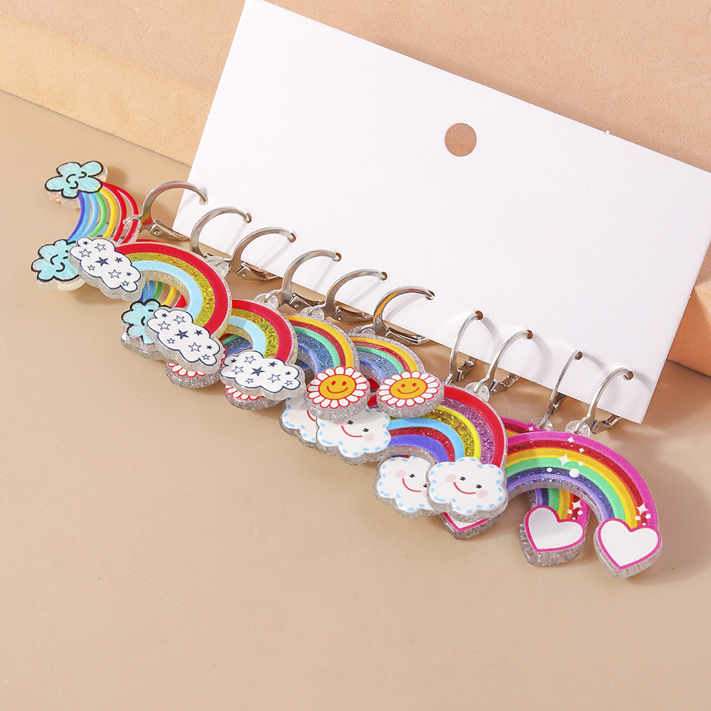 Wholesale Jewelry Simple Style Classic Style Rainbow Plastic Zinc Alloy Printing Drop Earrings display picture 3