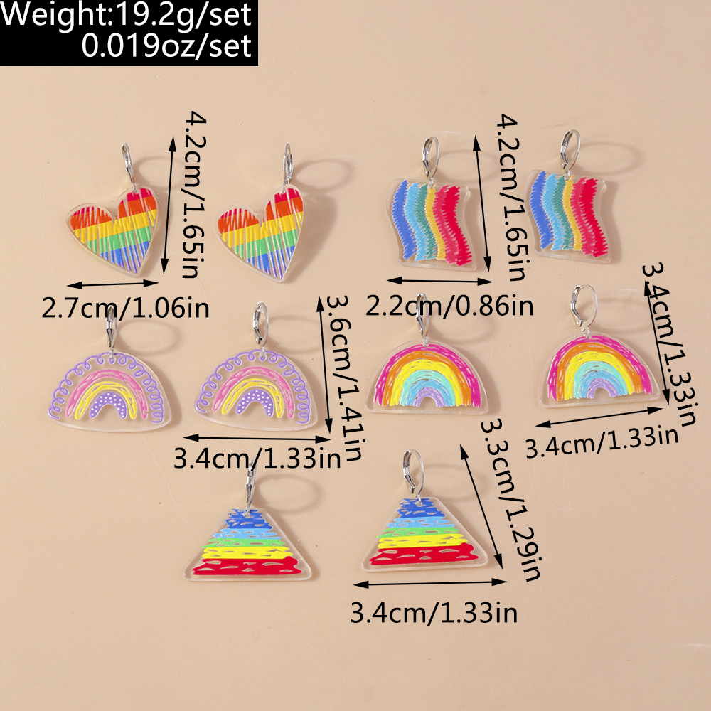 Wholesale Jewelry Simple Style Classic Style Rainbow Plastic Zinc Alloy Printing Drop Earrings display picture 1