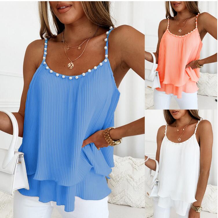 Women's Vest Tank Tops Pearl Backless Casual Elegant Stripe Solid Color display picture 1