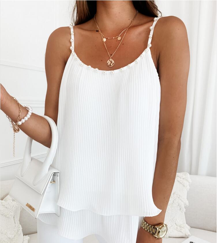 Women's Vest Tank Tops Pearl Backless Casual Elegant Stripe Solid Color display picture 7