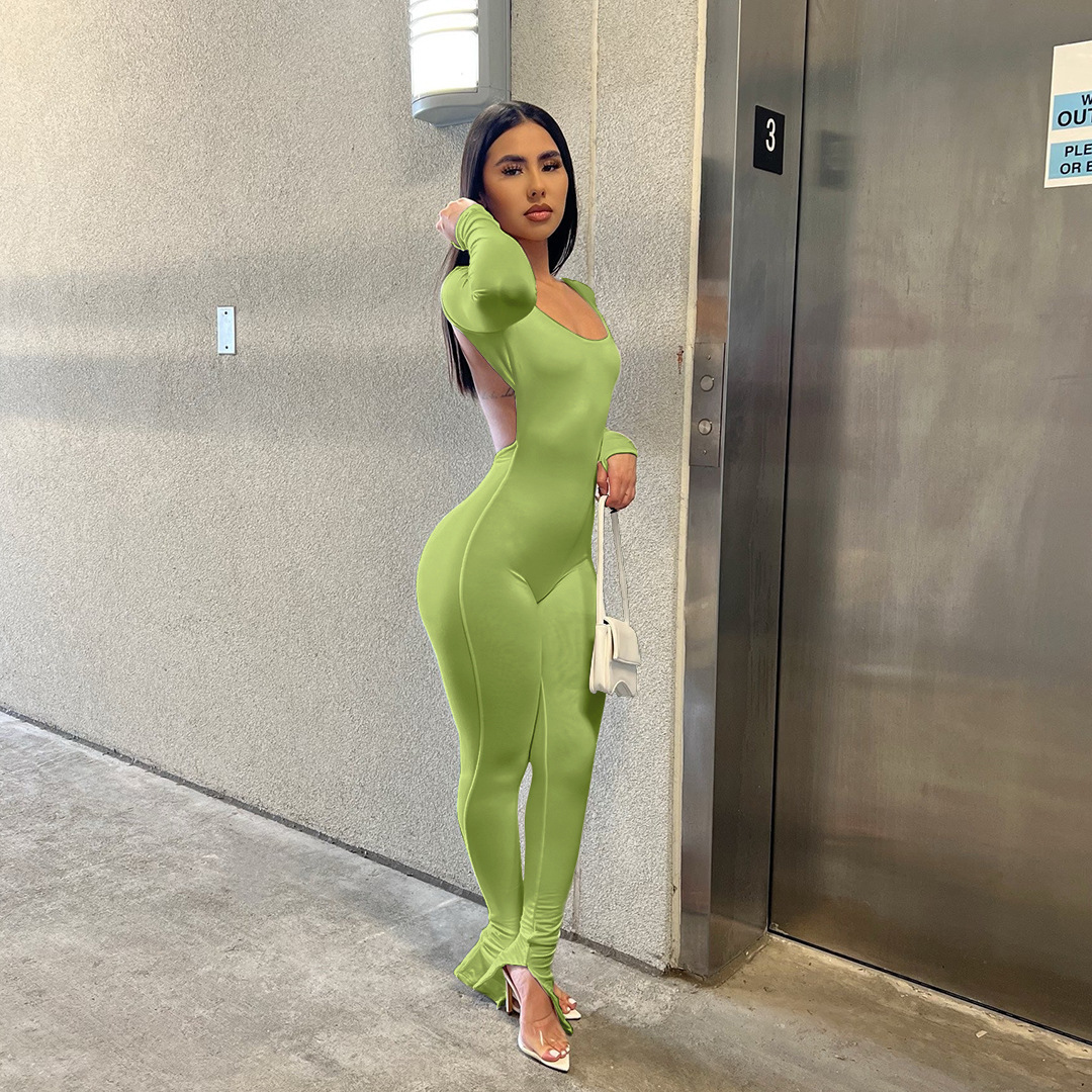 Women's Daily Street Sexy Solid Color Full Length Slit Backless Jumpsuits display picture 22