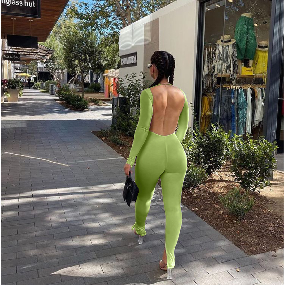 Women's Daily Street Sexy Solid Color Full Length Slit Backless Jumpsuits display picture 25