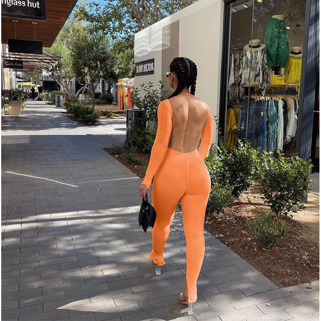 Women's Daily Street Sexy Solid Color Full Length Slit Backless Jumpsuits display picture 9