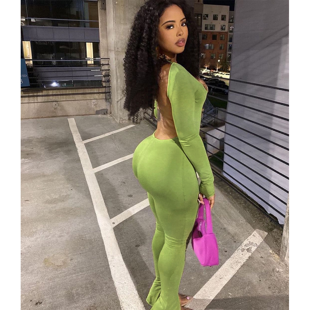 Women's Daily Street Sexy Solid Color Full Length Slit Backless Jumpsuits display picture 26