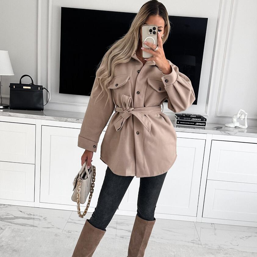 Women's Casual British Style Solid Color Single Breasted Coat Woolen Coat display picture 1