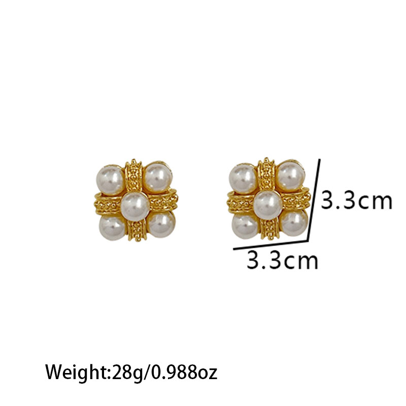 1 Paire Style Simple Géométrique Placage Perle D'imitation Alliage Perles Artificielles Boucles D'oreilles display picture 9