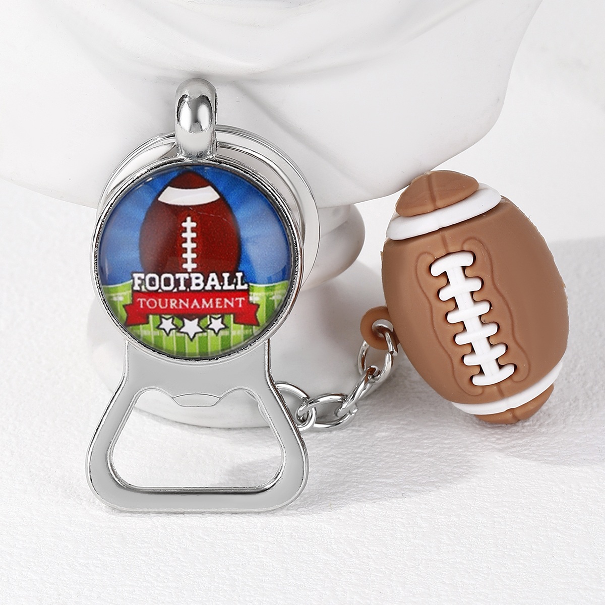 Casual Nordic Style Sports Ball Pvc Alloy Glass Printing Plating Silver Plated Super Bowl Bag Pendant Can Openers Keychain display picture 6