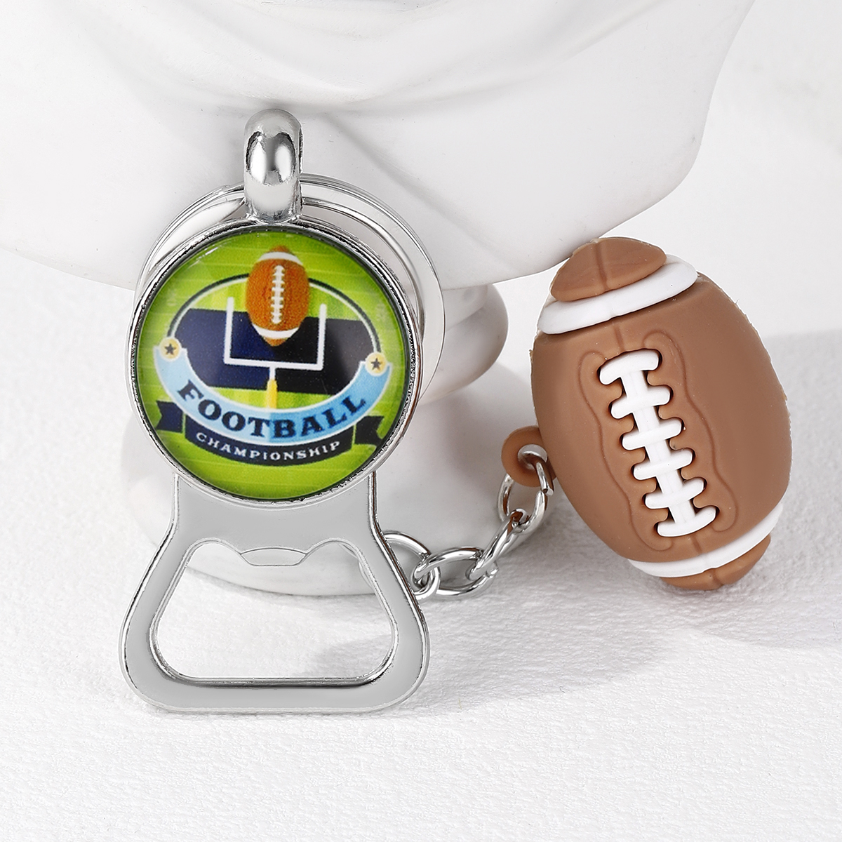 Casual Nordic Style Sports Ball Pvc Alloy Glass Printing Plating Silver Plated Super Bowl Bag Pendant Can Openers Keychain display picture 20