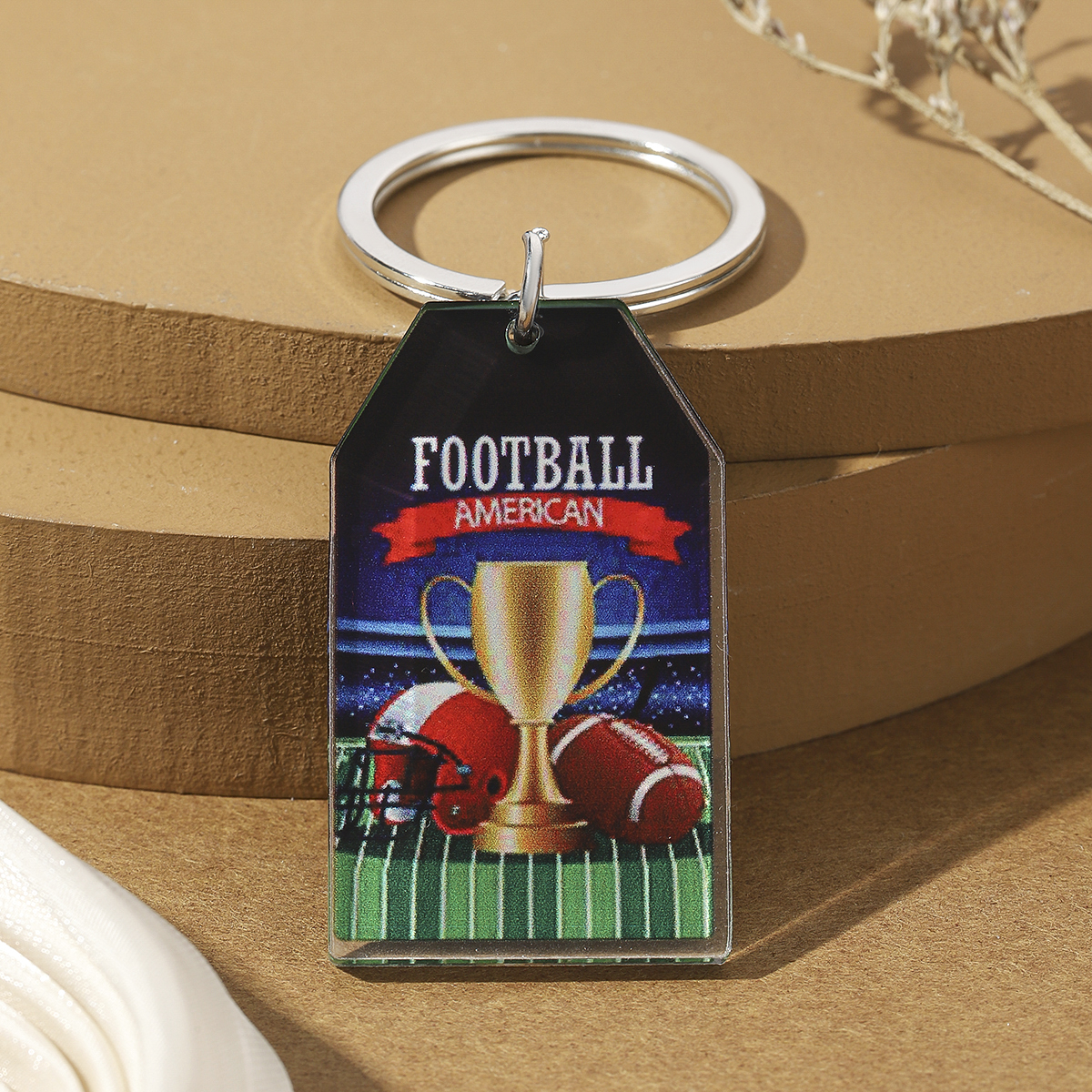 Hawaiian Ball Football Arylic Printing Plating Silver Plated Super Bowl Bag Pendant Keychain display picture 7