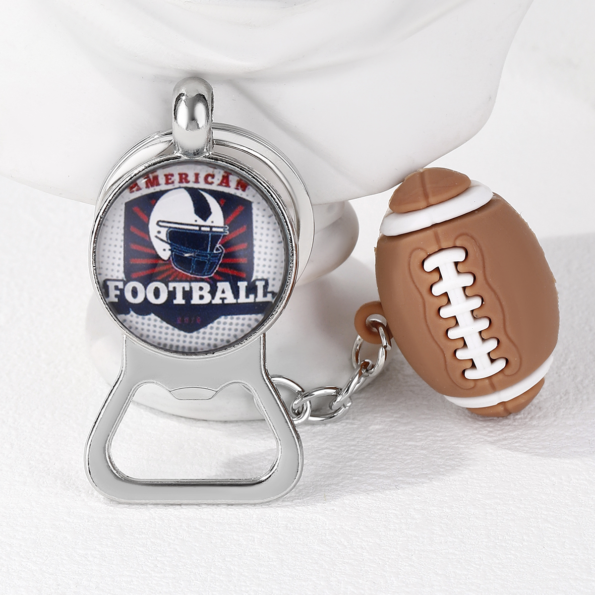 Casual Nordic Style Sports Ball Pvc Alloy Glass Printing Plating Silver Plated Super Bowl Bag Pendant Can Openers Keychain display picture 13