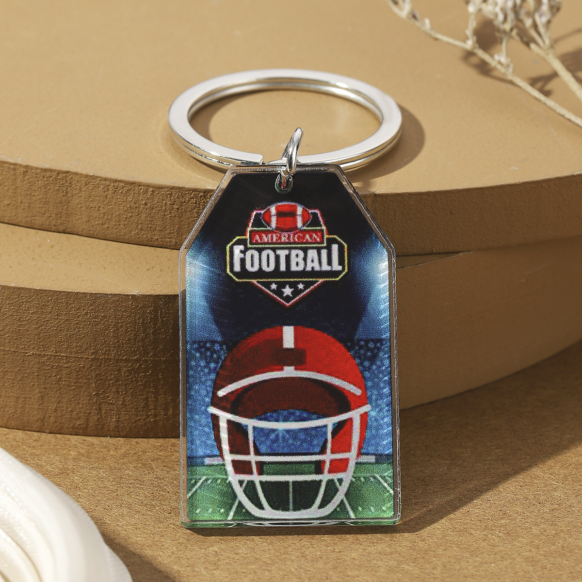 Hawaiian Ball Football Arylic Printing Plating Silver Plated Super Bowl Bag Pendant Keychain display picture 9