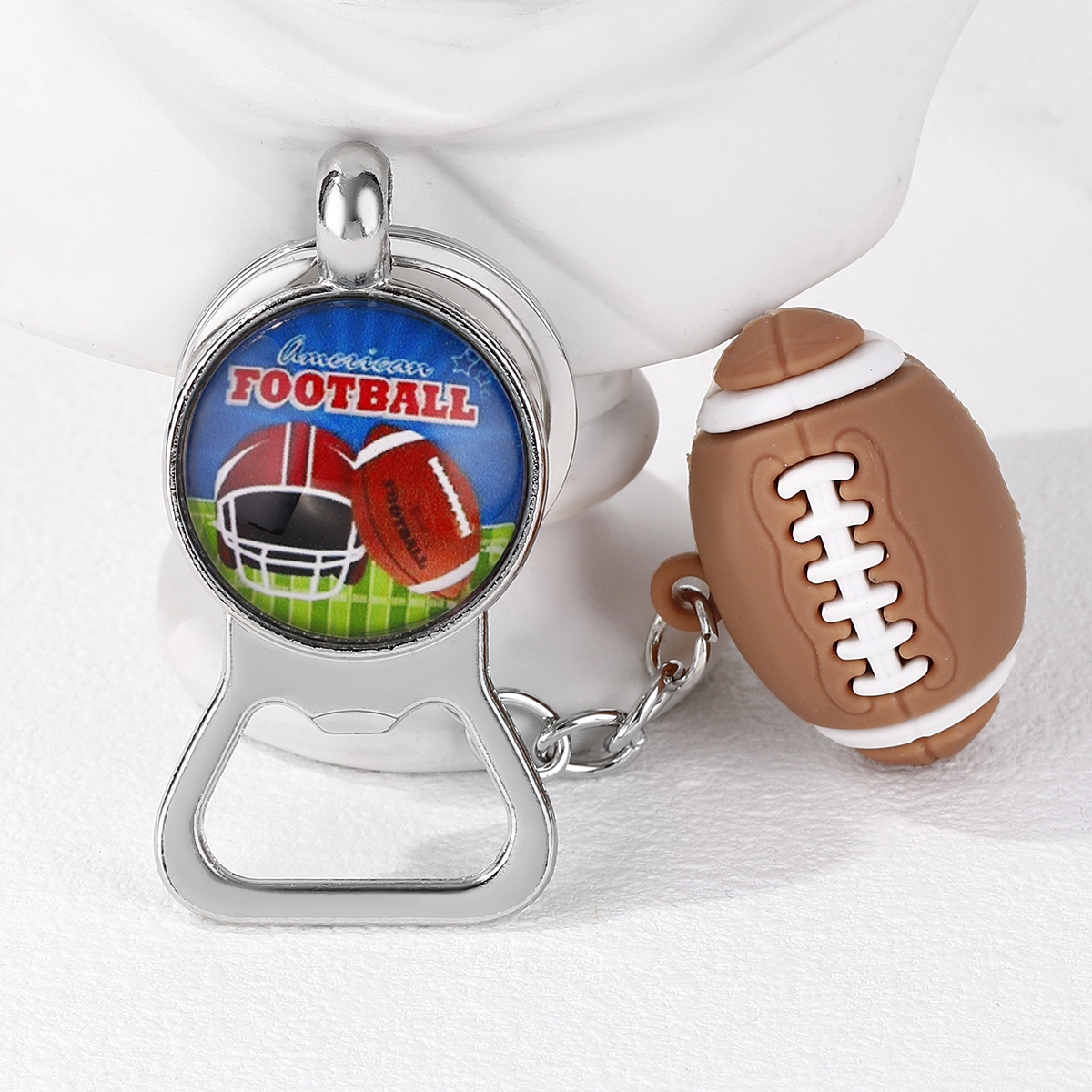 Casual Nordic Style Sports Ball Pvc Alloy Glass Printing Plating Silver Plated Super Bowl Bag Pendant Can Openers Keychain display picture 25