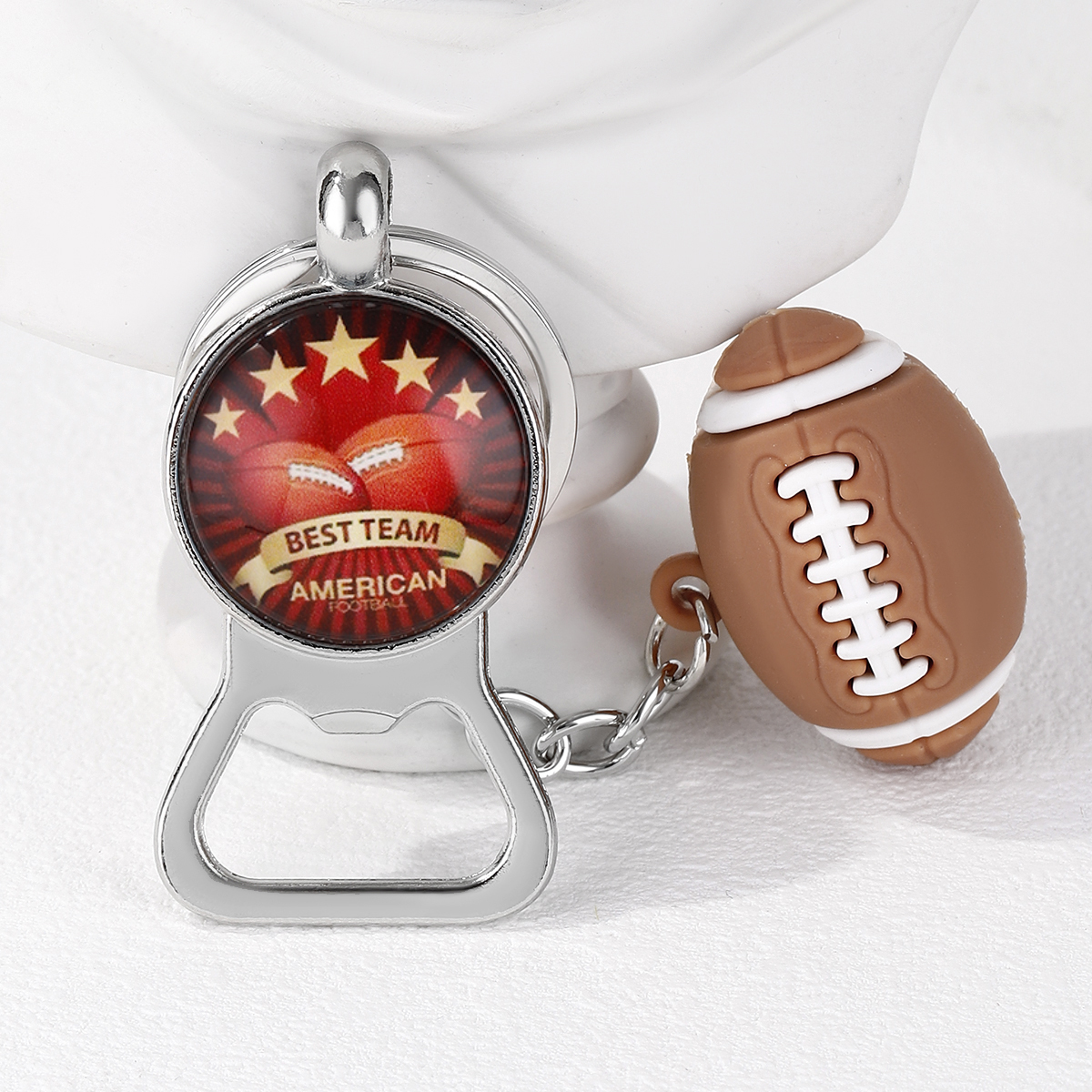 Casual Nordic Style Sports Ball Pvc Alloy Glass Printing Plating Silver Plated Super Bowl Bag Pendant Can Openers Keychain display picture 18