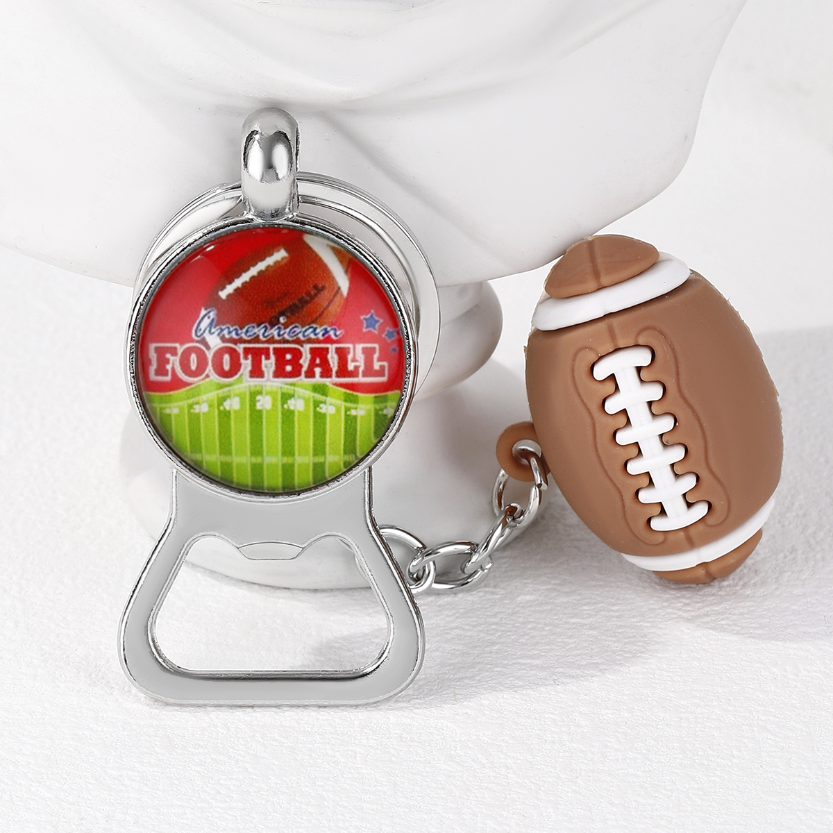 Casual Nordic Style Sports Ball Pvc Alloy Glass Printing Plating Silver Plated Super Bowl Bag Pendant Can Openers Keychain display picture 21