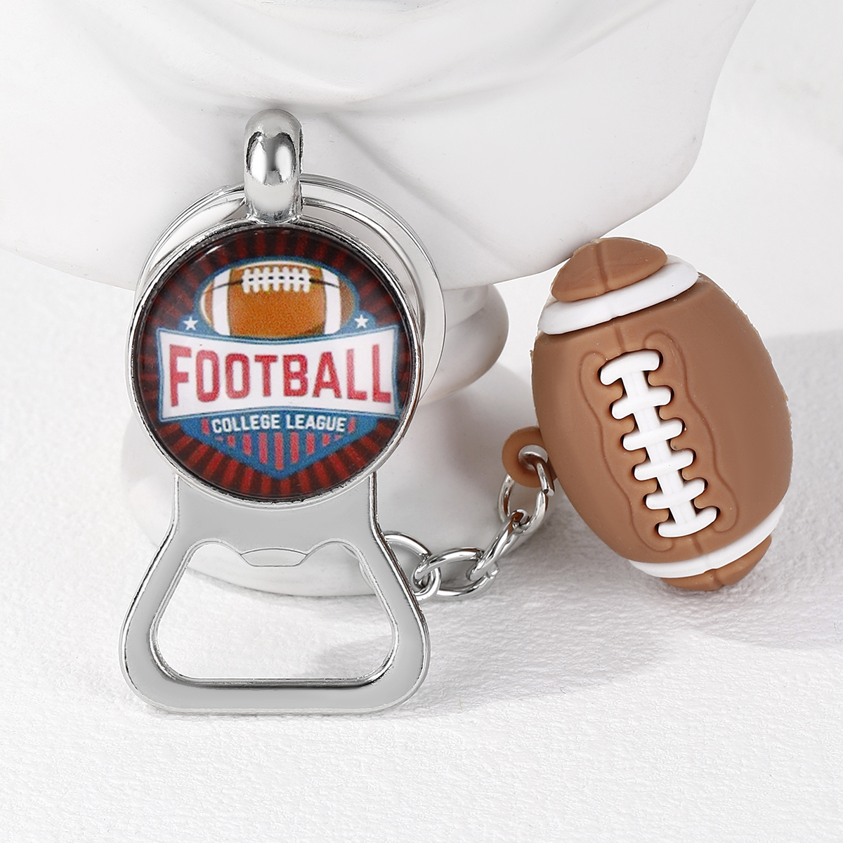 Casual Nordic Style Sports Ball Pvc Alloy Glass Printing Plating Silver Plated Super Bowl Bag Pendant Can Openers Keychain display picture 15
