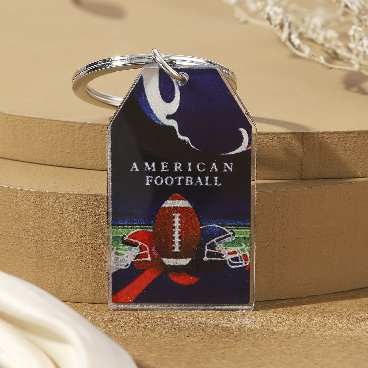 Hawaiian Ball Football Arylic Printing Plating Silver Plated Super Bowl Bag Pendant Keychain display picture 23