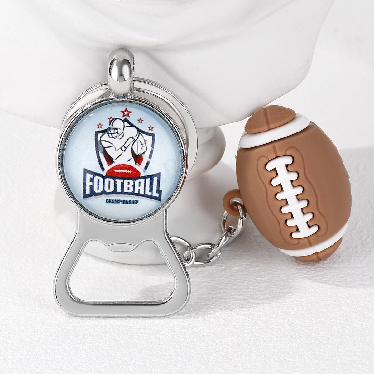 Casual Nordic Style Sports Ball Pvc Alloy Glass Printing Plating Silver Plated Super Bowl Bag Pendant Can Openers Keychain display picture 5