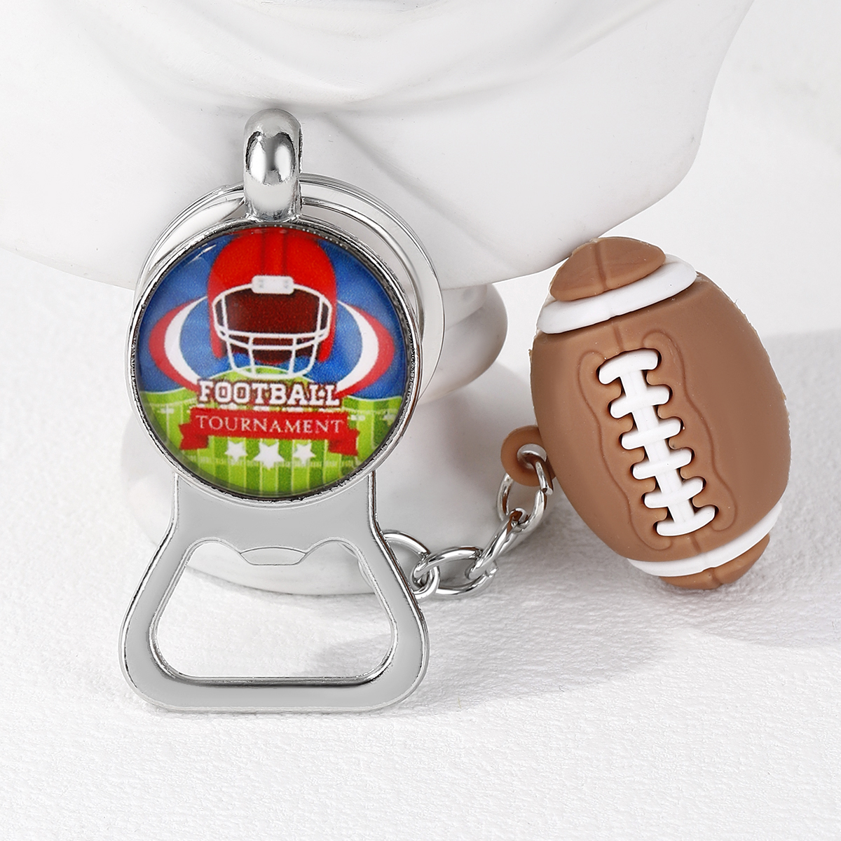 Casual Nordic Style Sports Ball Pvc Alloy Glass Printing Plating Silver Plated Super Bowl Bag Pendant Can Openers Keychain display picture 19