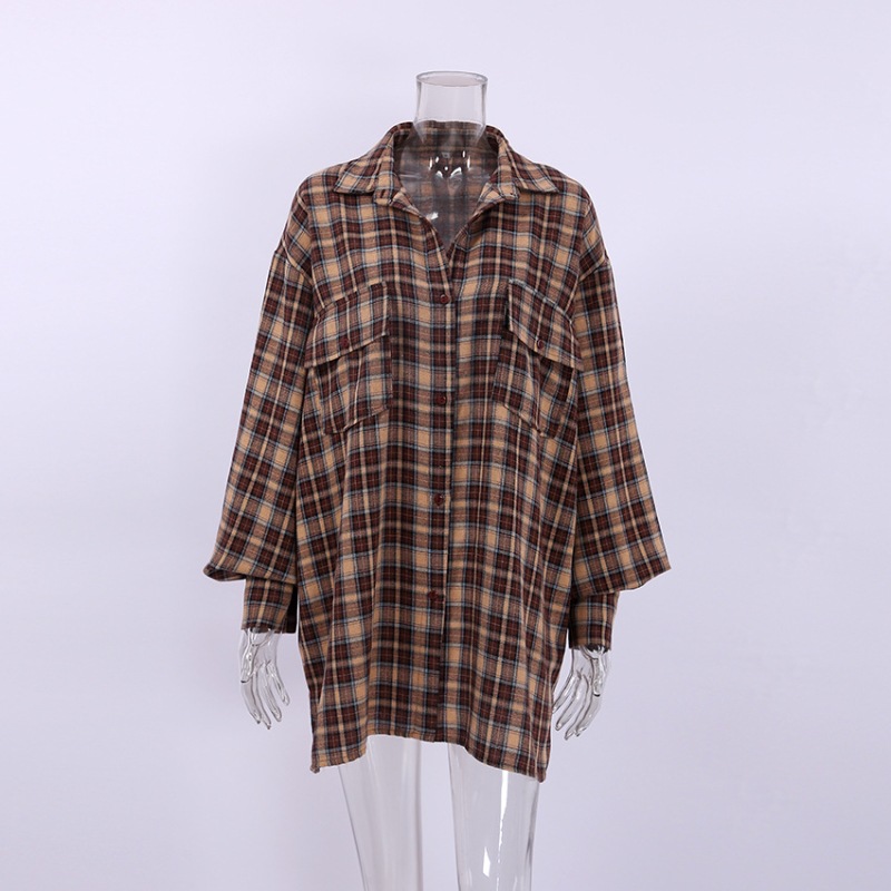 Frau Bluse Lange Ärmel Blusen Strassenmode Plaid display picture 7