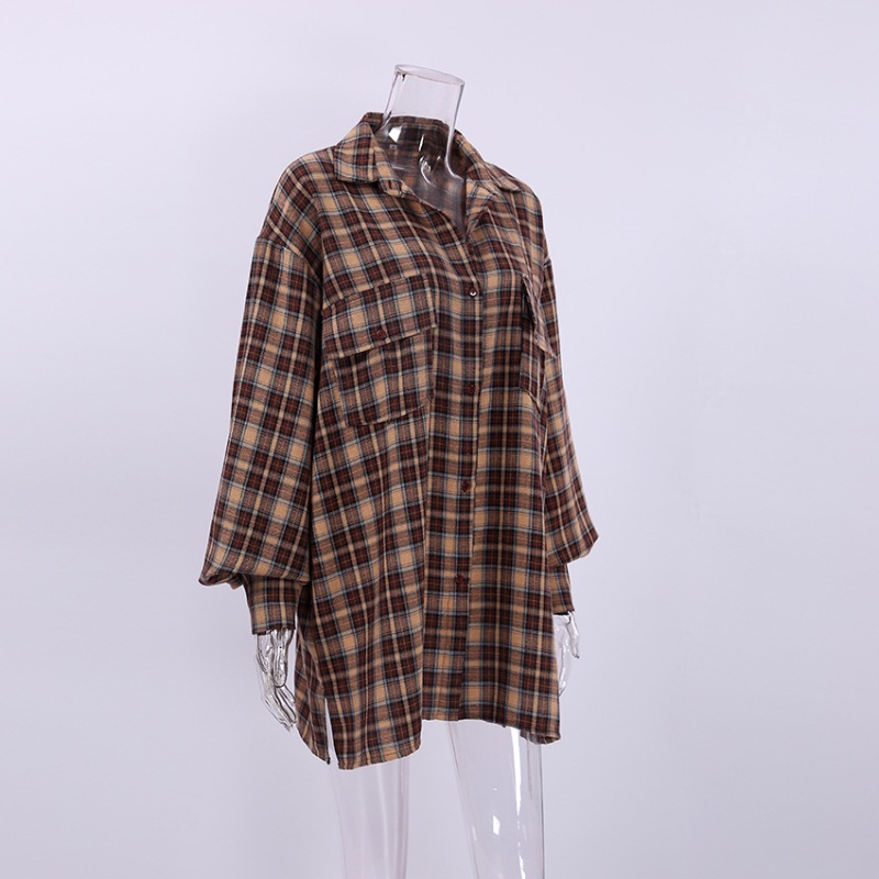 Frau Bluse Lange Ärmel Blusen Strassenmode Plaid display picture 8