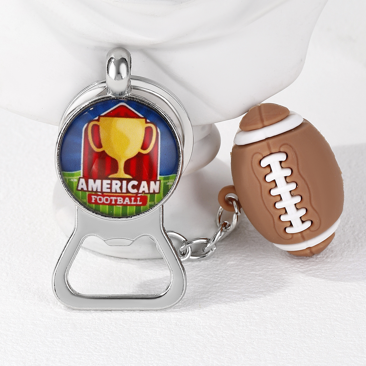 Casual Nordic Style Sports Ball Pvc Alloy Glass Printing Plating Silver Plated Super Bowl Bag Pendant Can Openers Keychain display picture 29