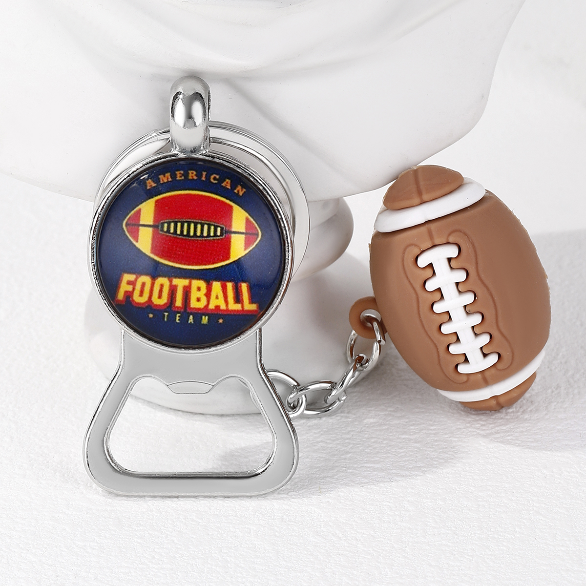 Casual Nordic Style Sports Ball Pvc Alloy Glass Printing Plating Silver Plated Super Bowl Bag Pendant Can Openers Keychain display picture 16