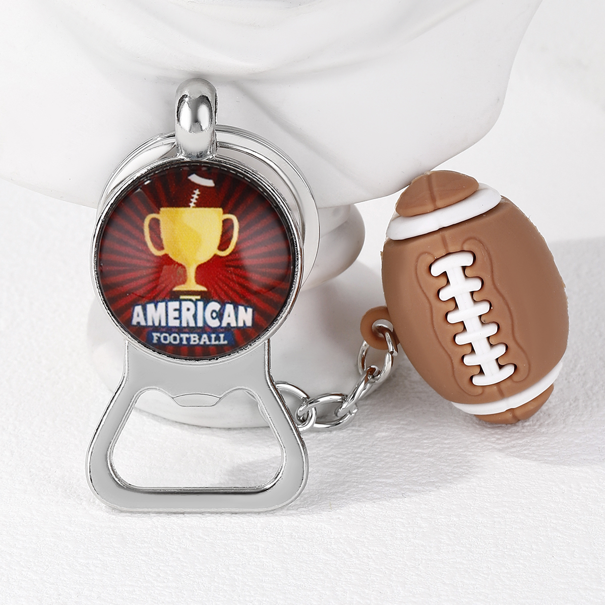 Casual Nordic Style Sports Ball Pvc Alloy Glass Printing Plating Silver Plated Super Bowl Bag Pendant Can Openers Keychain display picture 14