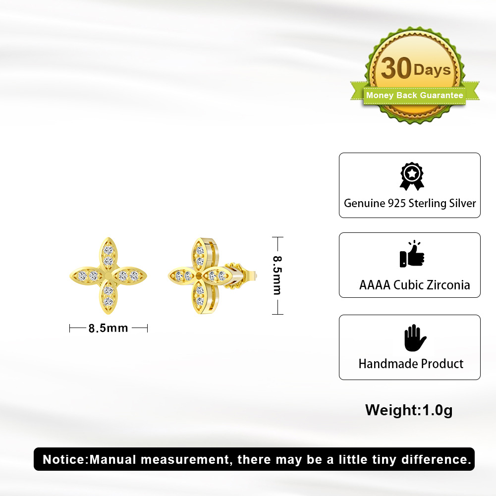 1 Pair Sweet Simple Style Four Leaf Clover Flower Polishing Plating Inlay Sterling Silver Zircon 14k Gold Plated White Gold Plated Silver Plated Ear Studs display picture 6