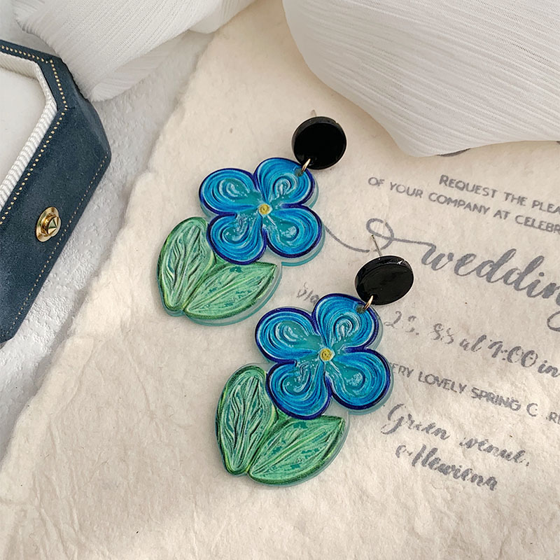 1 Pair Simple Style Commute Flower Printing Resin Drop Earrings display picture 4