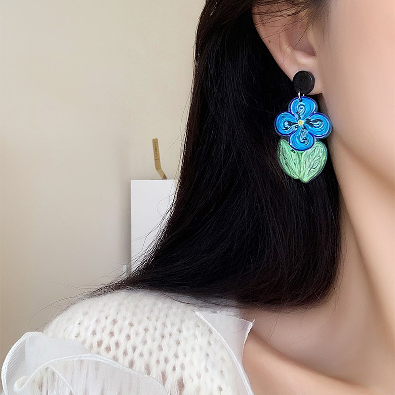 1 Pair Simple Style Commute Flower Printing Resin Drop Earrings display picture 1